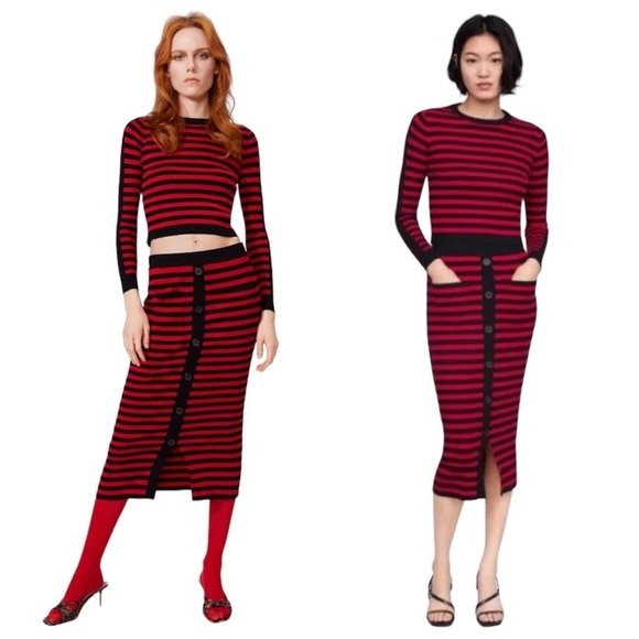 Zara Dresses & Skirts - Zara Blogger’s Favorite Striped Ribbed Top & Skirt Set
